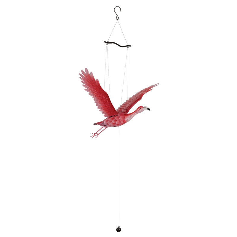 Statue de jardin mobile en métal et acrylique oiseau volant avec finition résistante aux intempéries, Flamant rose