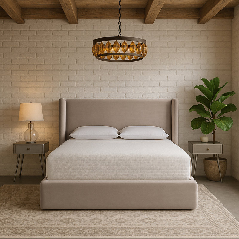 Lit tapissier Kendall Wanaque, Double, Velours taupe