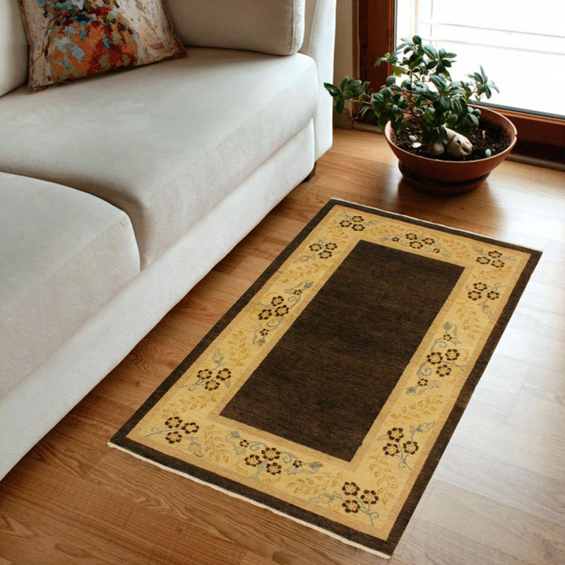 Tapis brun / brun clair en laine noué à la main 3 pi 10 po x 5 pi 10 po Oriental