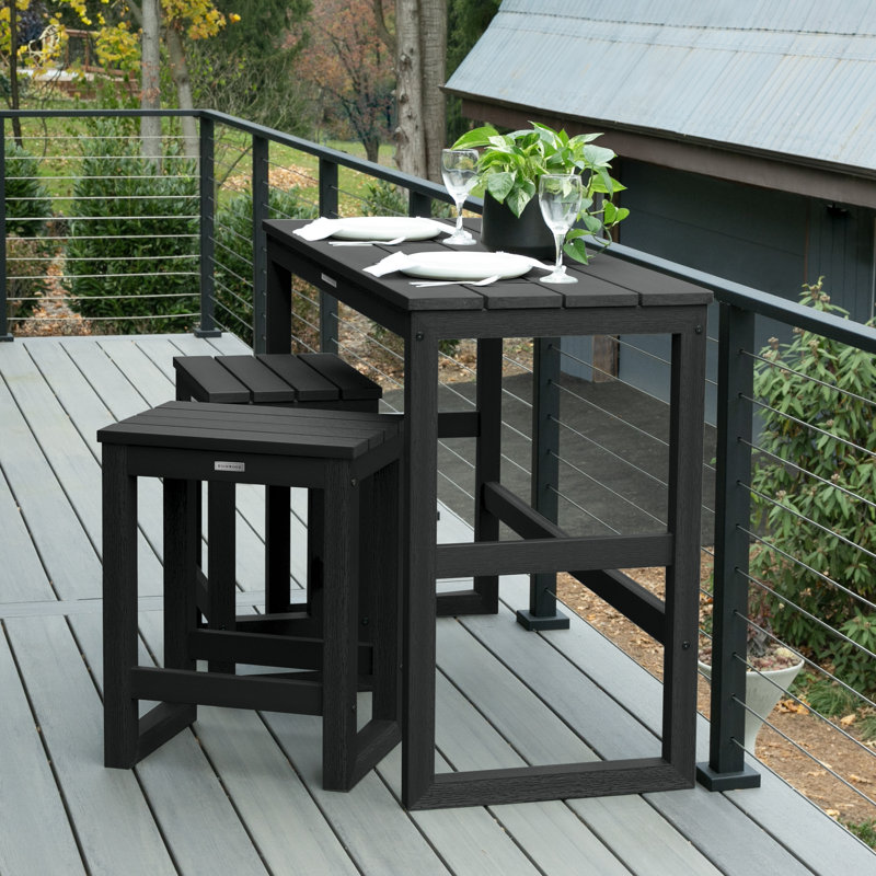 Anakarina 2 - Person Patio Dining Set with Rectangular Table, Black