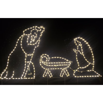 Grande crèche lumineuse blanc chaud représentant Jésus, Marie et Joseph