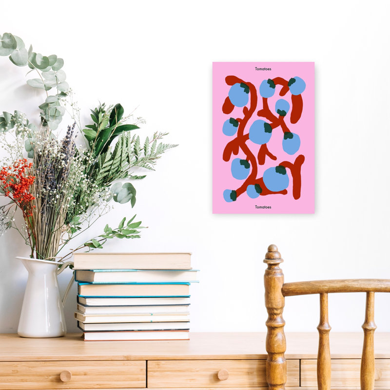 «Whimsical Blue Tomatoes», art mural, H 18 po x l 12 po
