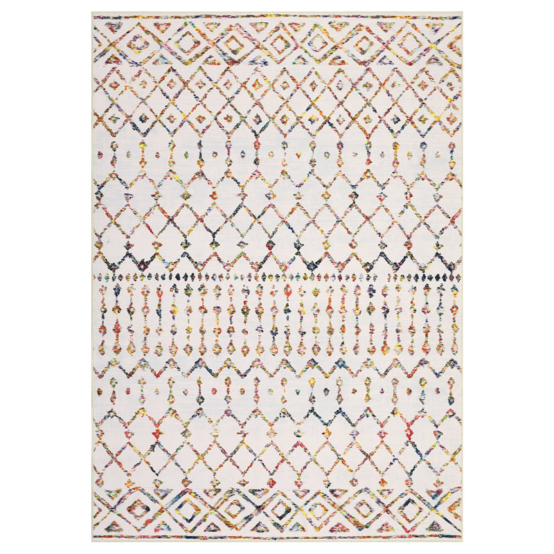 Tapis géométriques lavables pour le salon, la chambre à coucher et la salle à manger, Rose, Rectangle 156 po x 120 po