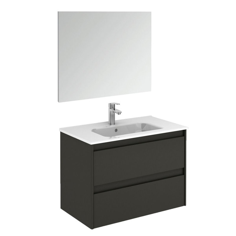Ambra 31.7'' Single Bathroom Vanity with Ceramic Top, Glossy Anthracite, 31.7"