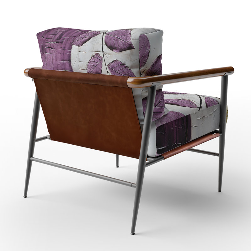 Purple Leaves Plum Precision - Upholstered Scandinavian Arm Chair, Leaf Botanical Accent Chair, Black