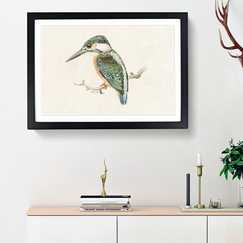 Kingfisher by Von Wright - Picture Frame Graphic Art Print, 36cm H x 48cm W x 2cm D, Black Framed