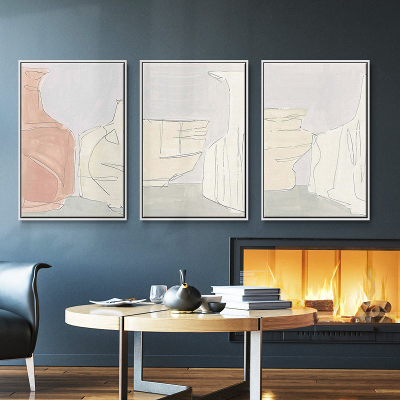 Ensemble de 3 toiles tendues Clay, Blanc, H 40 po x l 78 po