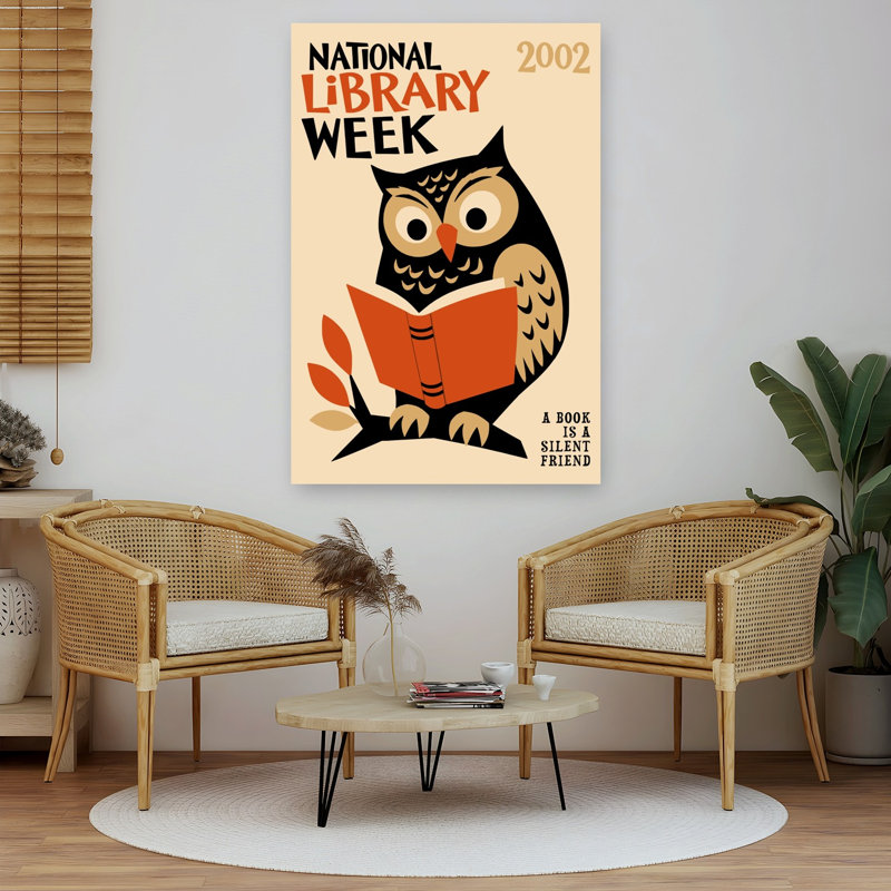 Affiche murale rétro hibou lisant, oiseau rétro rétro hibou, nature automnale, H 60 po x l 40 po