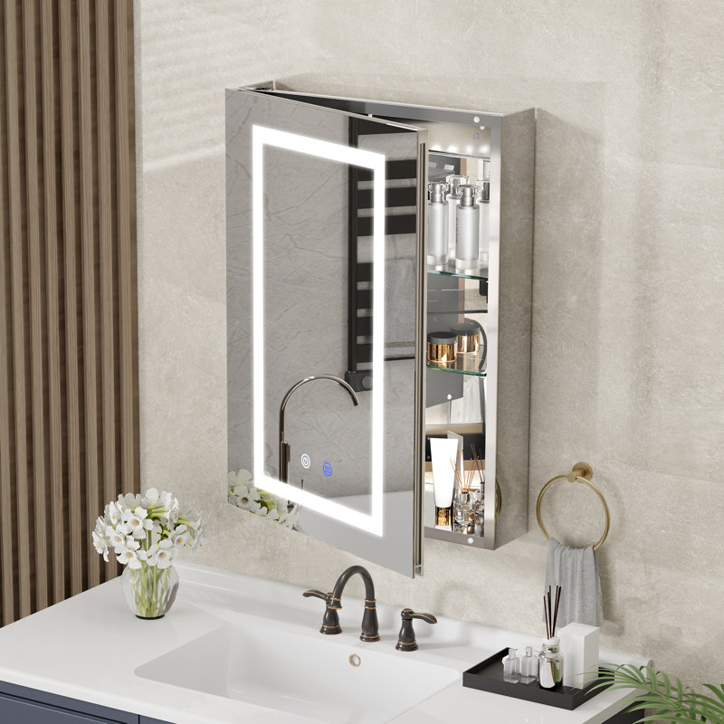 Surface and Recessed Mirrored Bathroom Cabinets with Mirror and 3 Adjustable Shelves