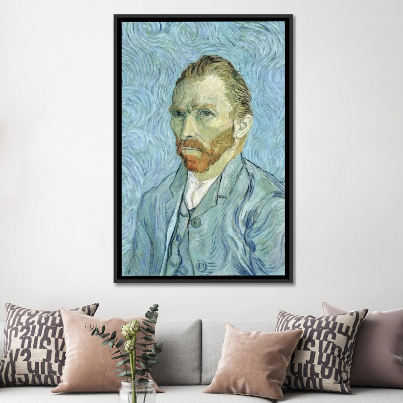 «Self Portrait August 1889» par Vincent Van Gogh, impression sur toile, Toile avec cadre noir, Pas de tapis