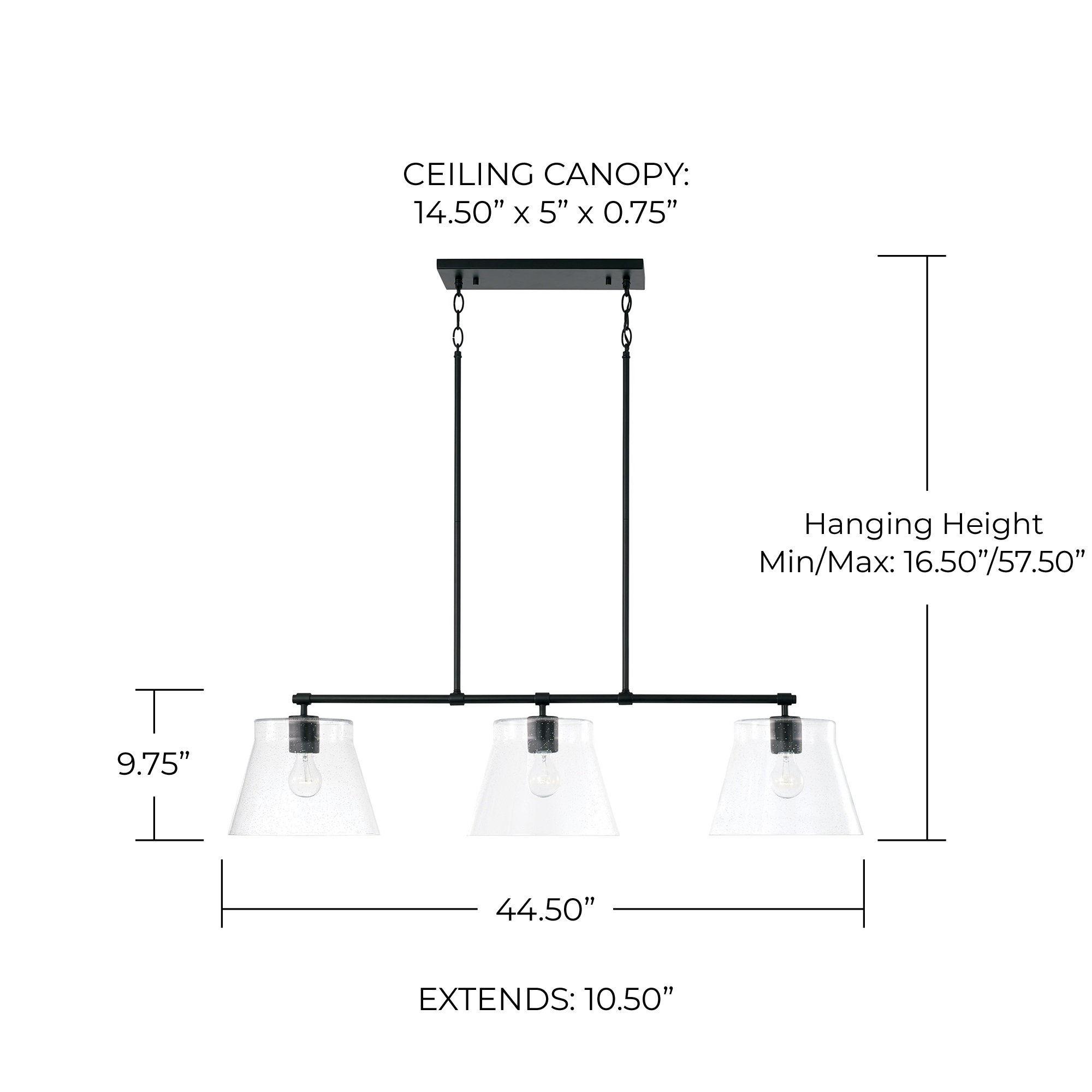 Alorie 3 Light Glass Dimmable Pendant, Matte Black