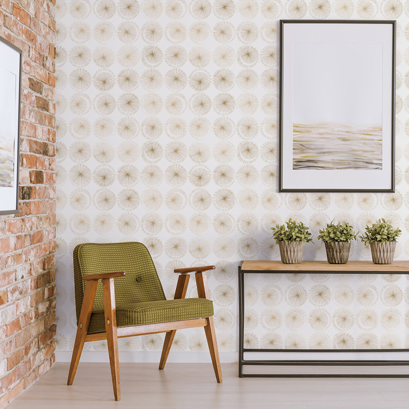 Jenevy 16.5' L x 20.5" W Peel and Stick Wallpaper Roll, Gold/White