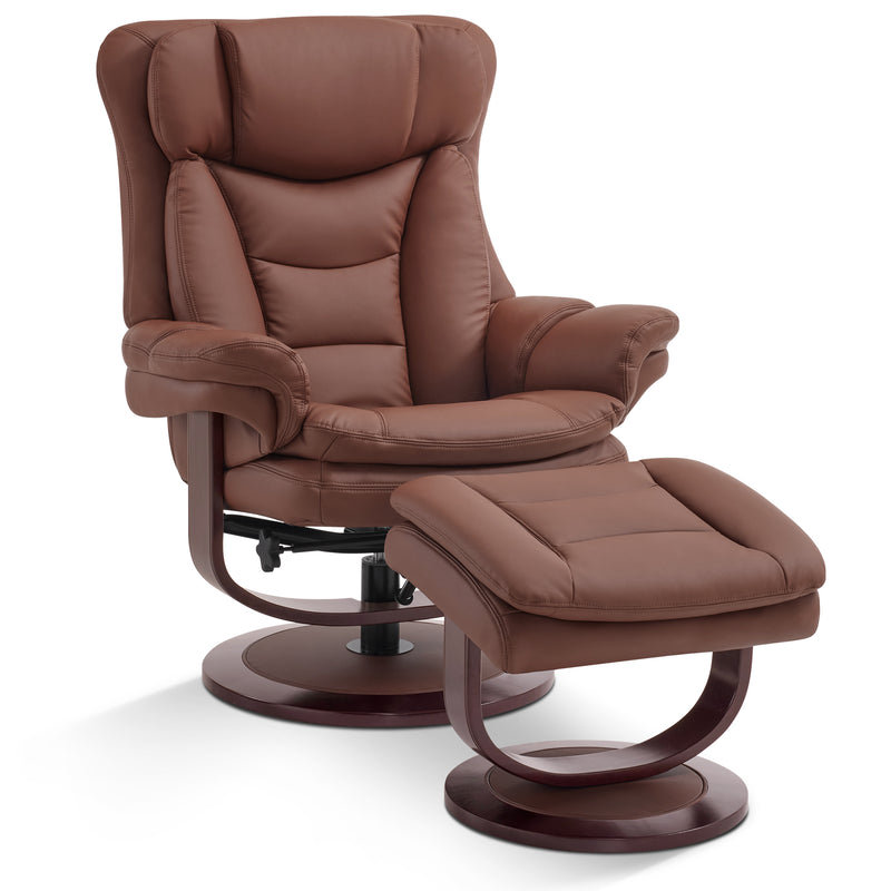 Kalson Swivel Recliner with Ottoman, Reclining Chair with Adjustable Back, Faux Leather, Brown Faux Leather