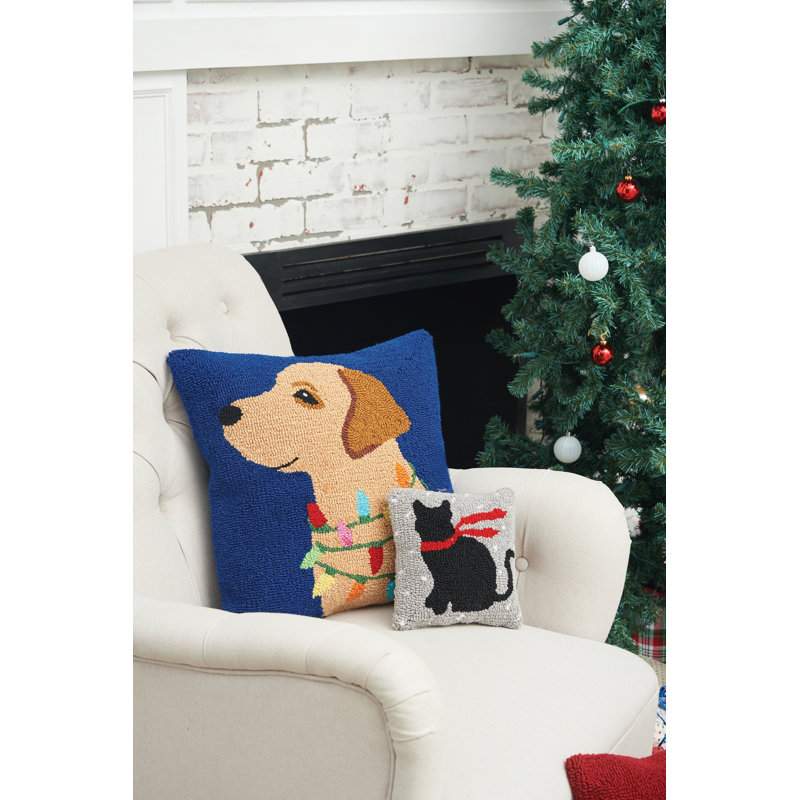  Winter Cat Hooked Throw Pillow