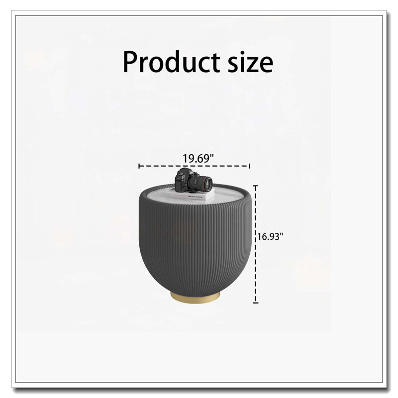 Table basse en forme de tasse, H 16,93 po x L 19,69 po x l 19,69 po, Gris