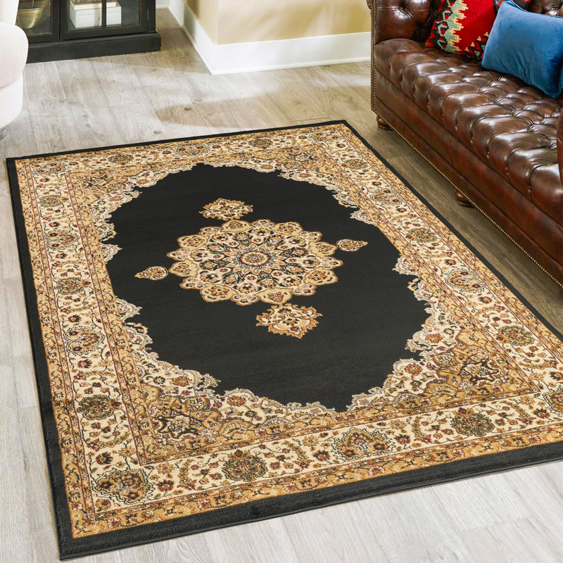 Eliza Oriental, Medallion Black Area Rug, 5'3"x7'3"