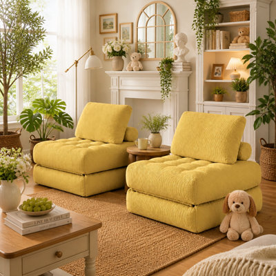 62.9" Corduroy Fabric Beanbag Couch for Living Room, Bedroom & Dorm, Cozy Fluffy Cloud Mini Couch Corduroy-Yellow