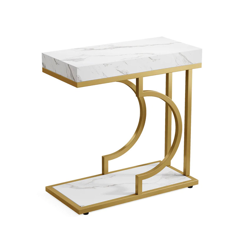 End Table, Gold, White Marble