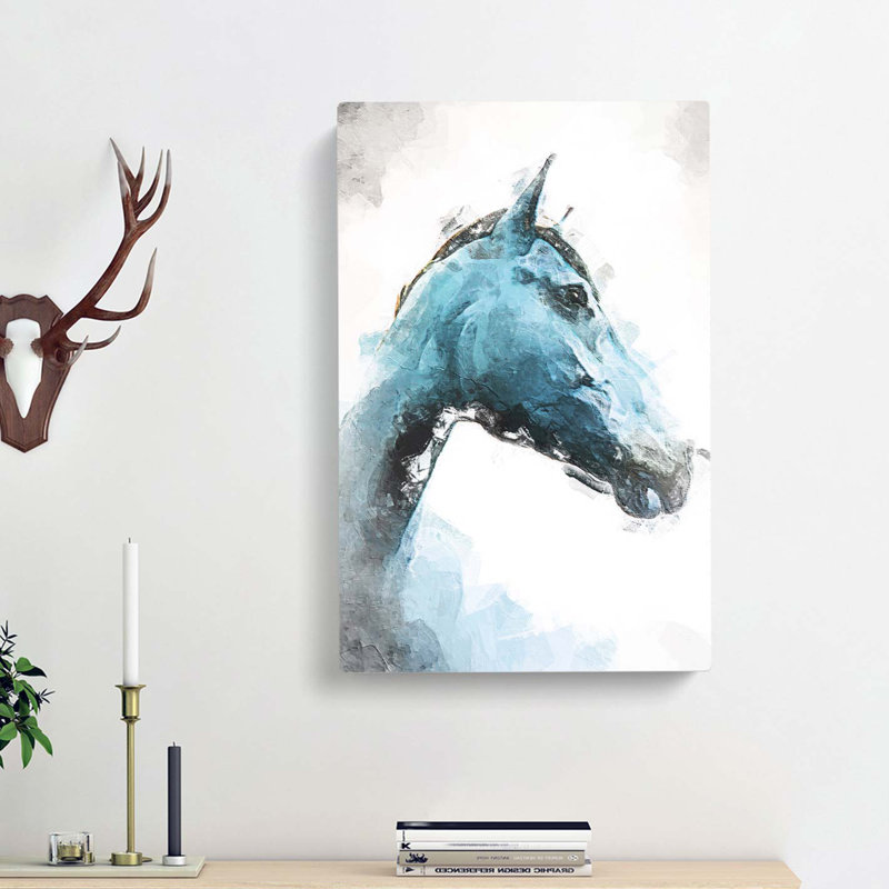 Steel Blue Horse In Abstract - Wrapped Canvas Painting, 60cm H x 40cm W x 3cm D