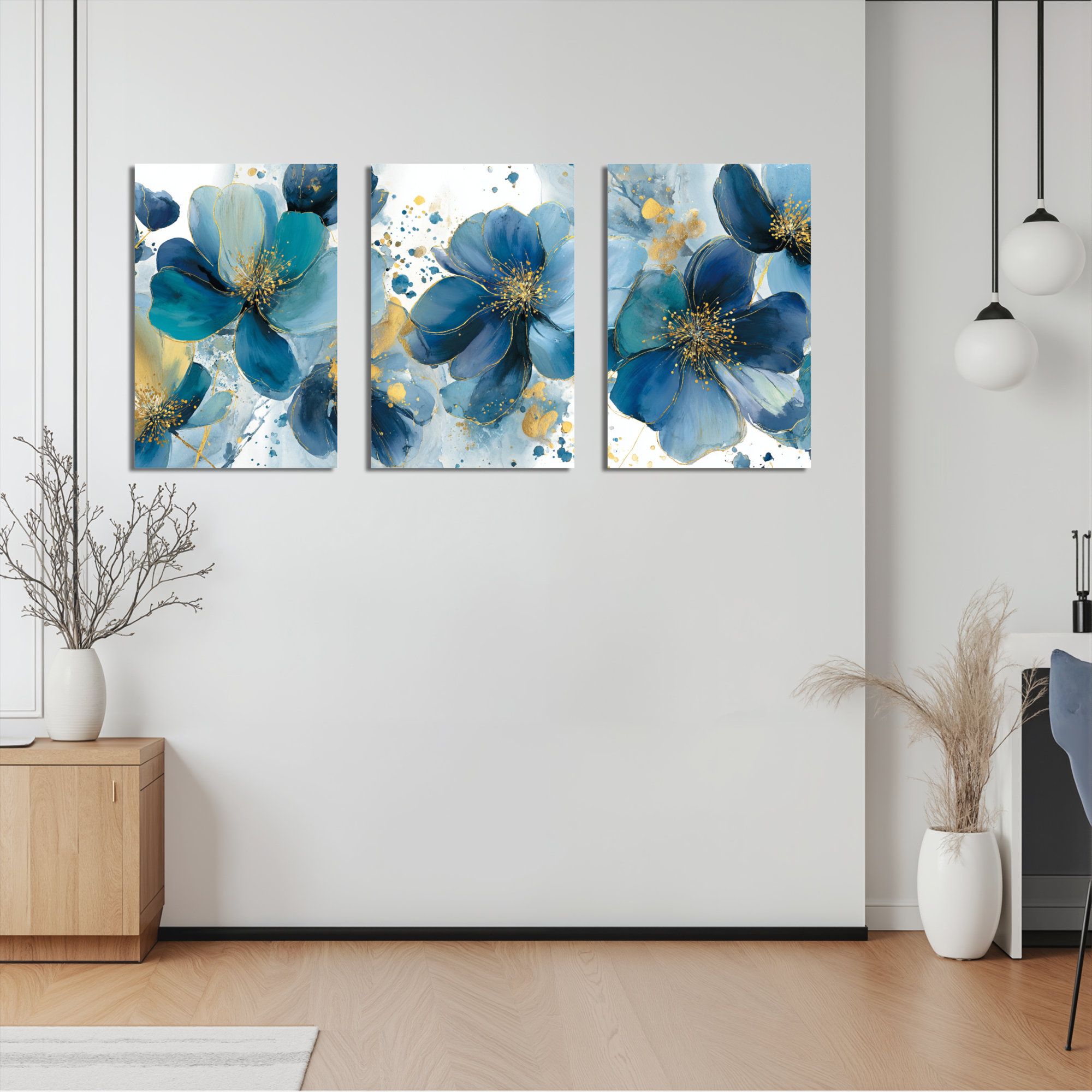 Winston Porter Blue Floral Abstract Oil Painting Print Canvas Wrapped ...