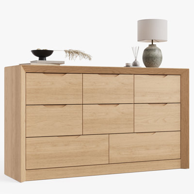 Dresser For Bedroom, 55" Wide Chest Of Drawers With Unique Panel, Thickened Frame, Handless Design For Bedroom, Living Room, Hallway, Natural Oak