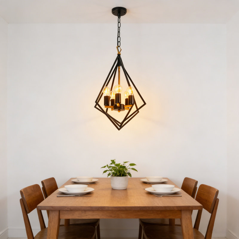 Lustre géométrique à 5 lumières à intensité variable avec source de lumière chaude