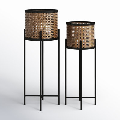 2 Piece Metal Indoor Outdoor Planter with Removable Stand Set
