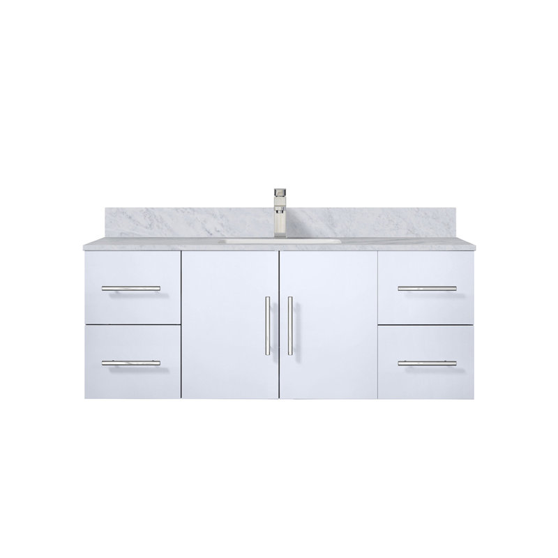 Meuble-lavabo de salle de bain 48 po X P 22 po D, dessus en marbre de Carrare et ensemble de robinet, Blanc lustré