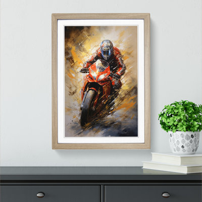 Motorbike Action Painting - Single Picture Frame Print on Wood
