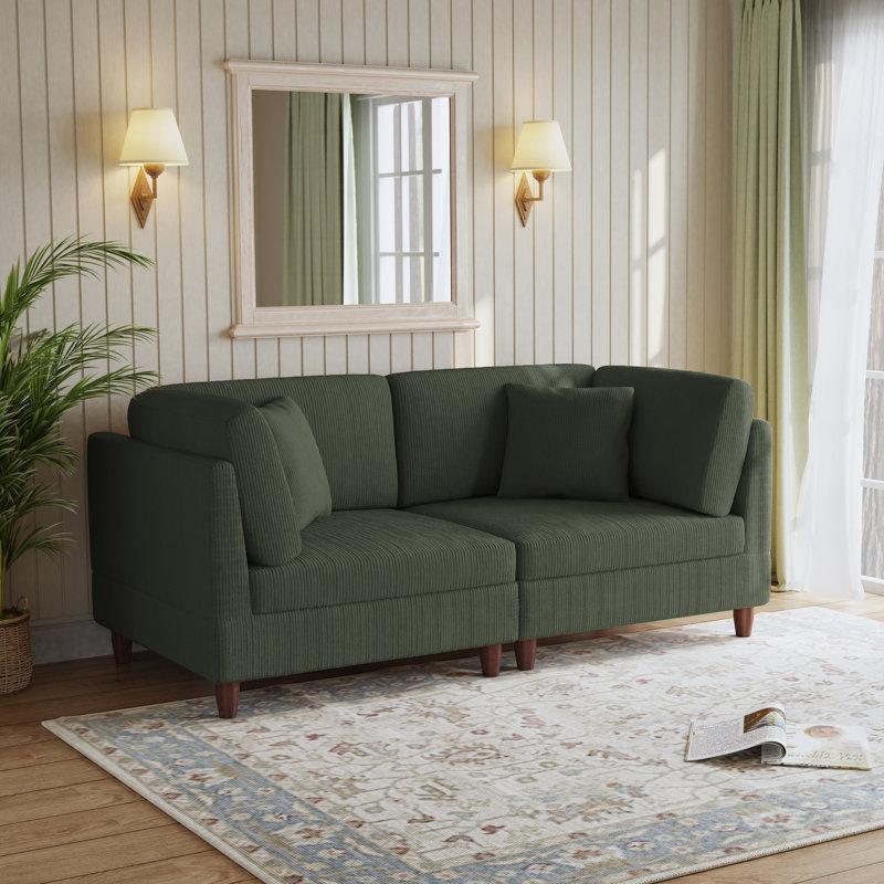 2 Seater Corduroy Sofa, Green