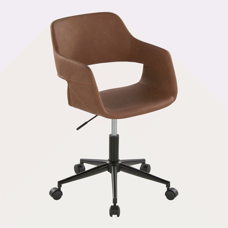 Chaise de travail contemporaine en métal et similicuir, Brun, Noir