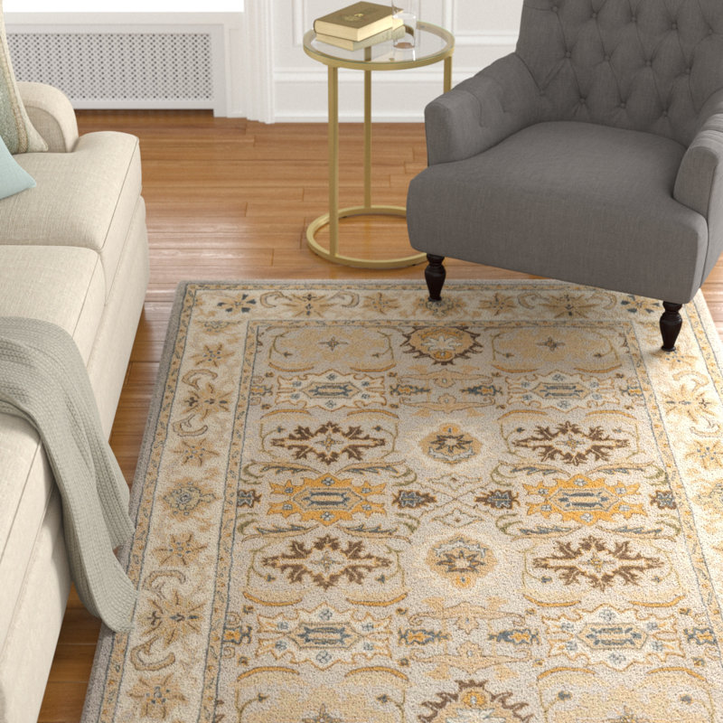 Tapis gris clair / beige en laine touffeté à la main Cranmore, Rectangle 4 pi x 6 pi