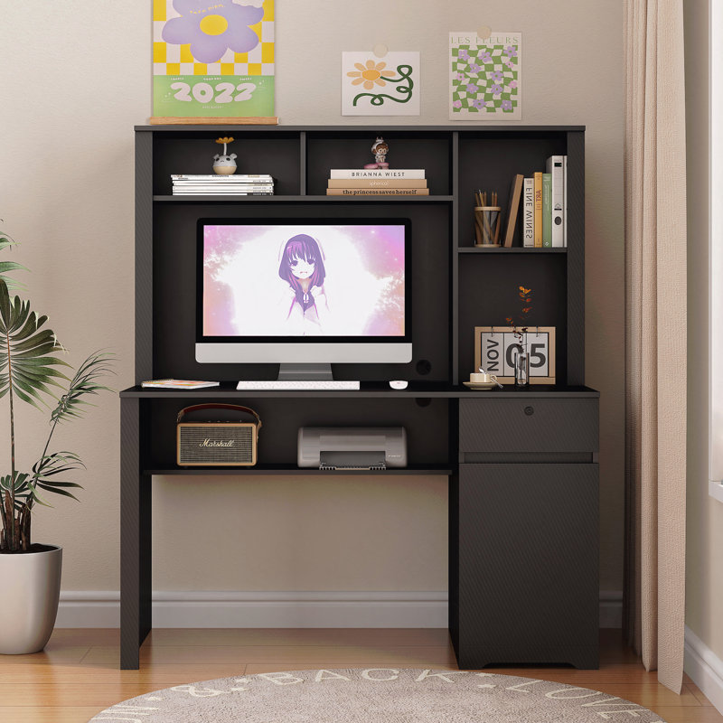 Bureau d'ordinateur avec tablette, bureau d'écriture avec 3 prises CA et 2 ports de chargement USB, bureau personnel avec tiroirs