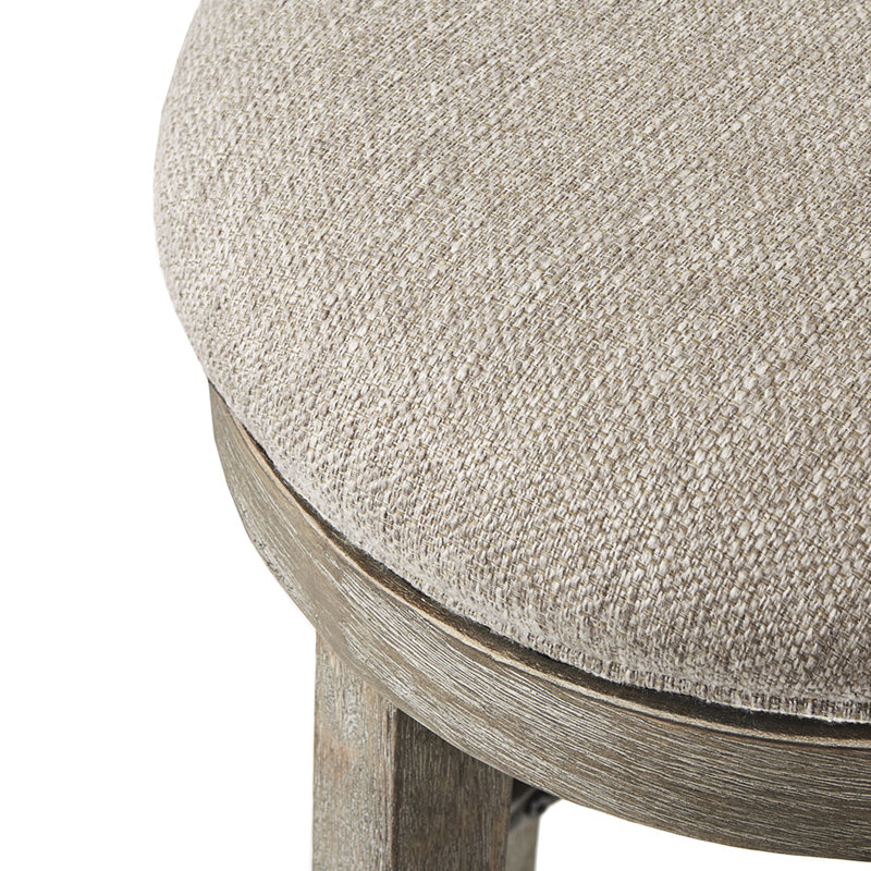 Tabouret de comptoir rembourré texturé gris avec fonction pivotante et siège légèrement patiné, revêtement rotatif à 360 degrés et métal