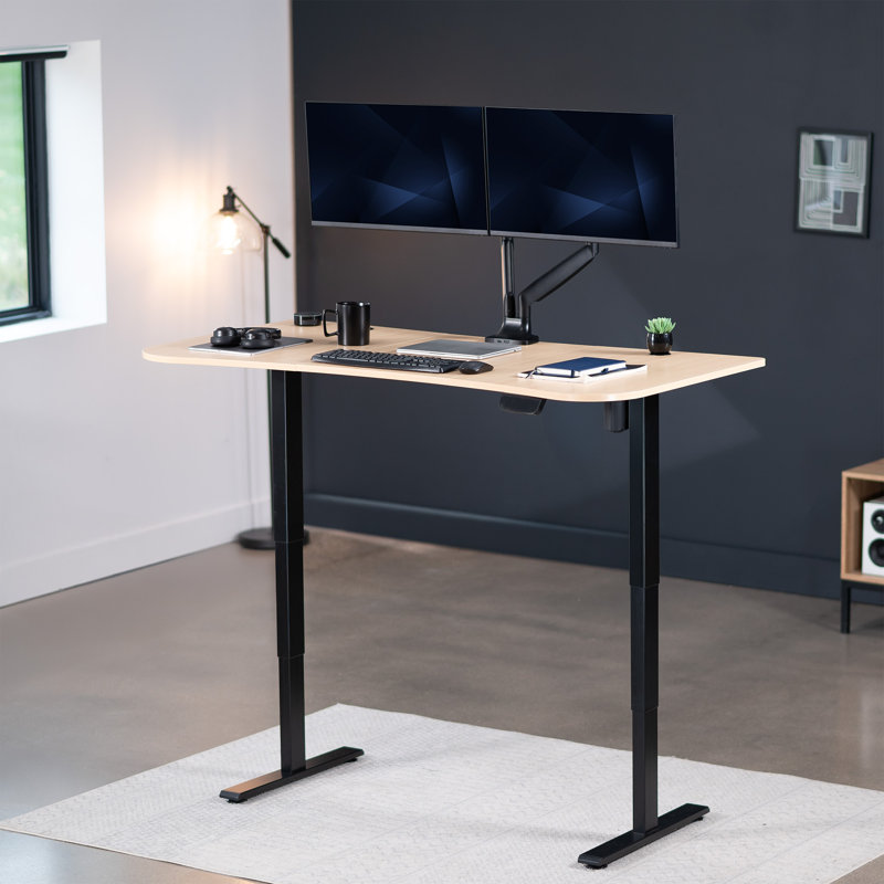 63" x 32" Electric Desk with Touch Screen Memory Controller, 2E1B Series, Light Wood/Black