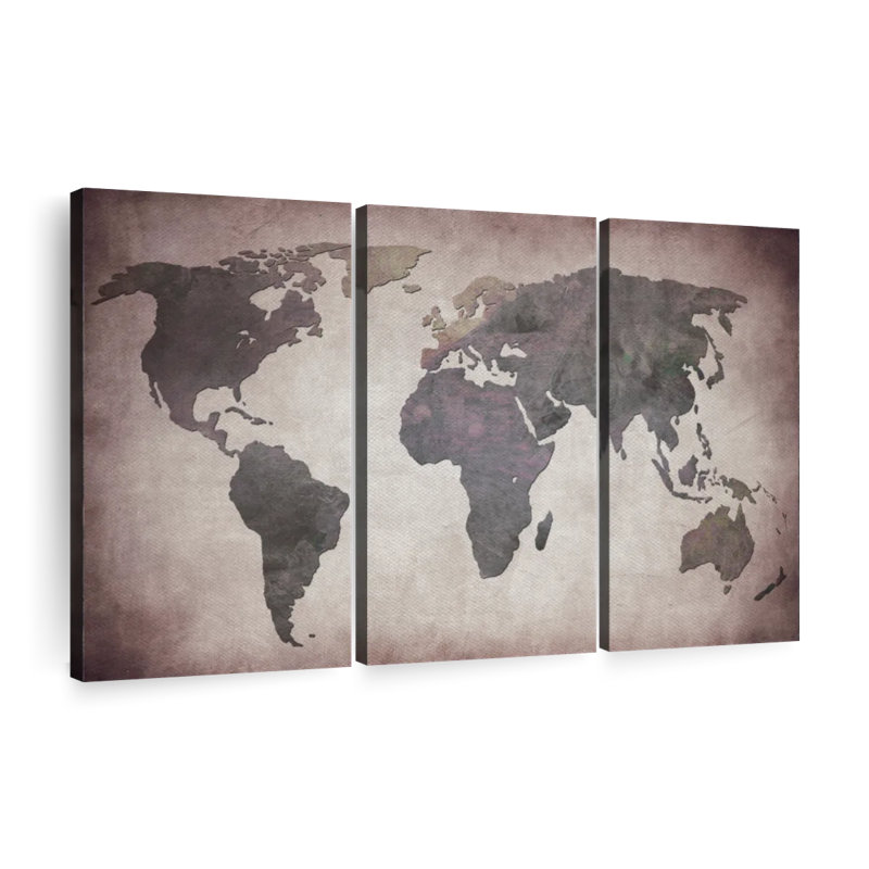 Carte du monde en titane sur toile, ensemble de 3 pièces, H 42 po x l 65 po x P 1,25 po