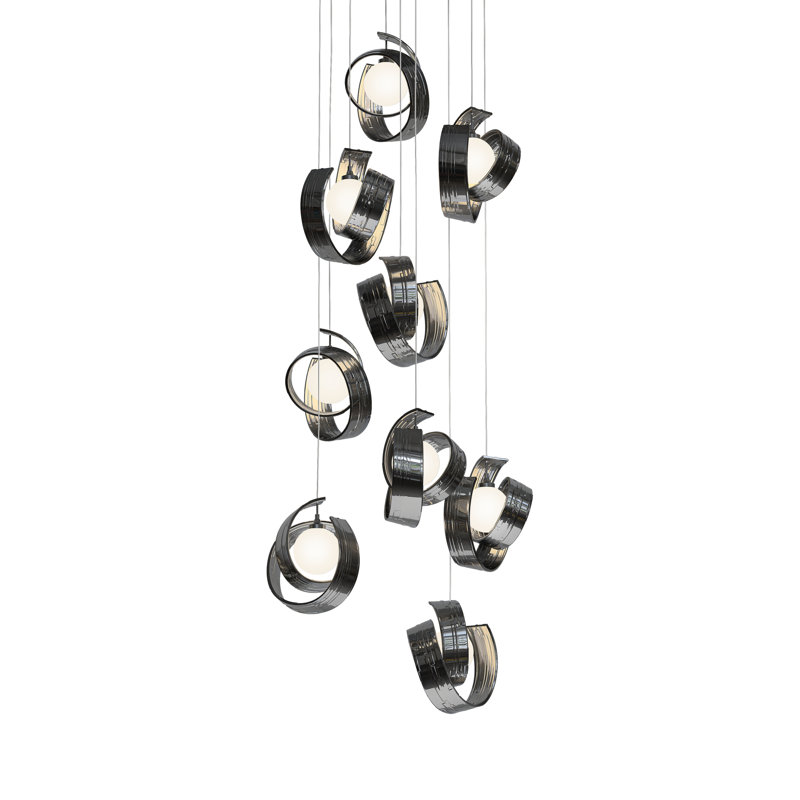 Luminaire suspendu géométrique à 9 lumières Riza, H 130 po x l 21,1 po x P 21,1 po, Encre