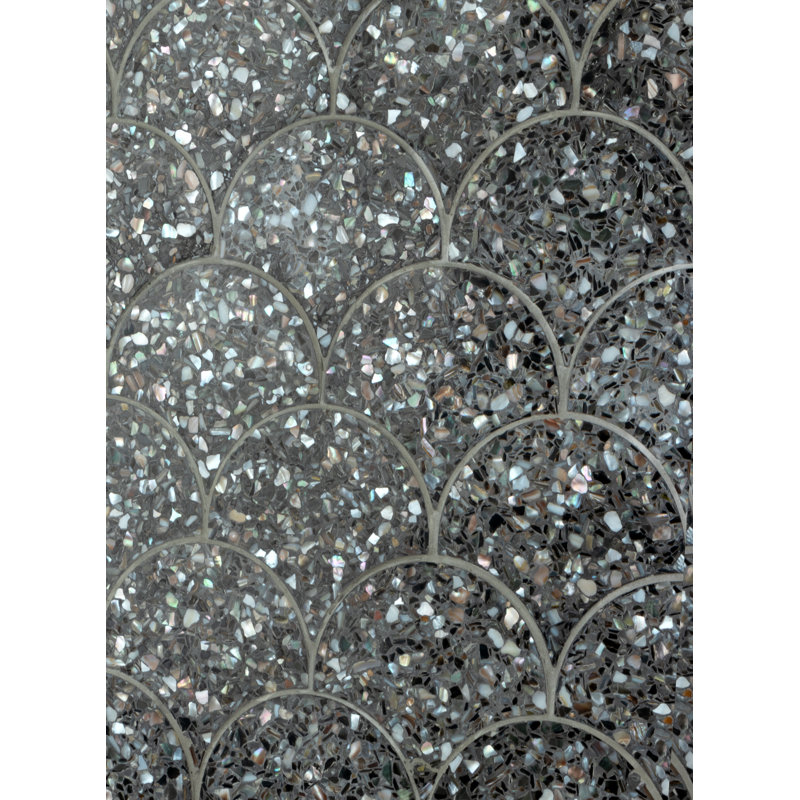 Mother of Pearl 5.28" x 5.64" Seashell Fish Scale Mosaic Tile in Charcoal