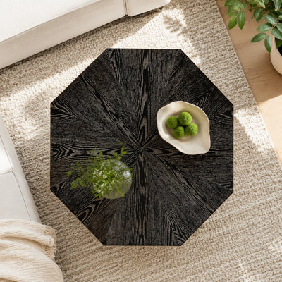 Table basse octogonale, table centrale en bois de style rétro de 96,5 cm (38 po) avec motif en relief tridimensionnel, table basse ronde rustique pour salon ou maison