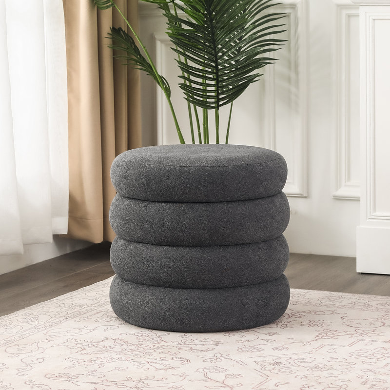 Milind 18.9" H Round Storage Ottoman, Gray