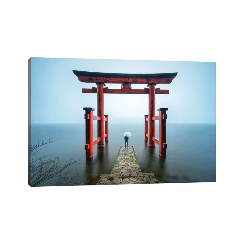 Torii Gate Of The Hakone Shrine At Lake Ashi by Jan Becke - Wrapped Canvas Print, 20.32 cm H x 30.48 cm W