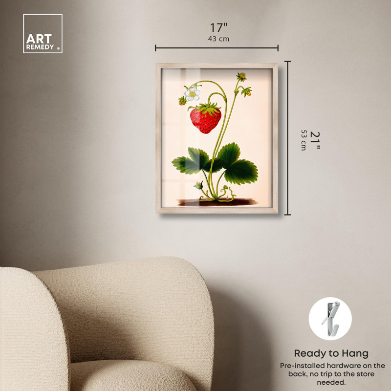 «Strawberry Kitchen Art Shadowbox» par Art Remedy, H 21 po x l 17 po, Crème