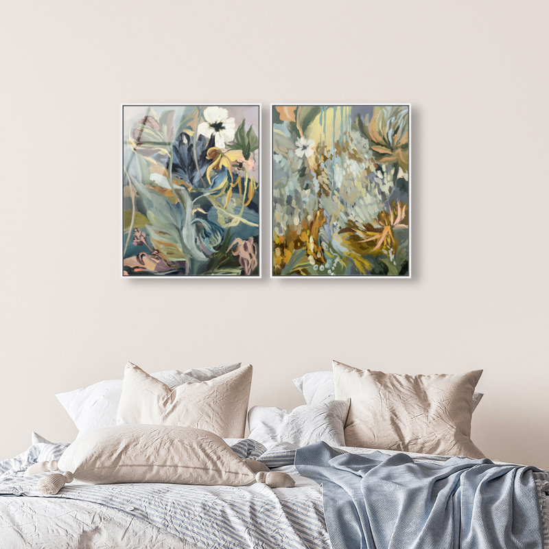 Moss Overlap Set Set by Oliver Gal, 74"H x 62"W, White Floater Frame