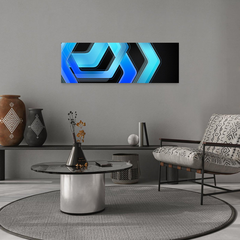 Art mural géométrique abstrait géométrique bleu dynamique, H 36 po x l 12 po