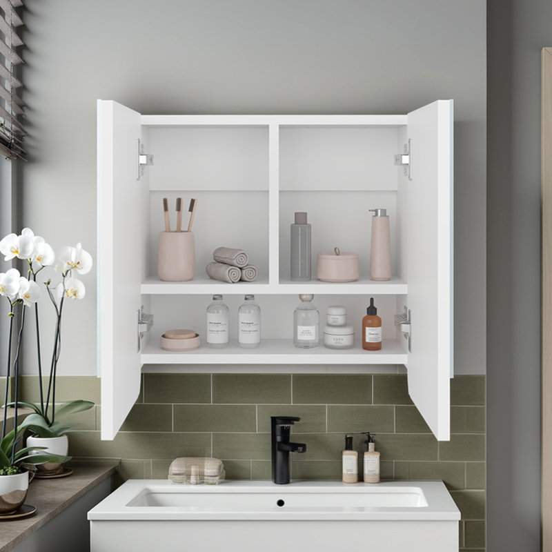 Pharmacie, 2 portes, 3 tablettes, 2 miroirs, blanc