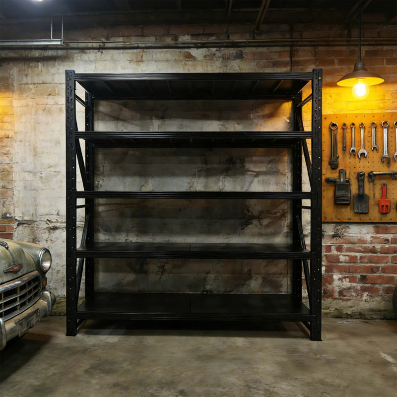 Étagère de garage réglable à cinq niveaux en métal léger, idéale pour le rangement compact et robuste, d'une hauteur de 78,7 pouces