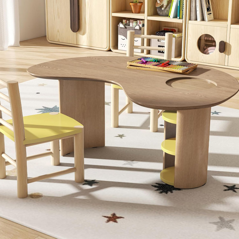 Bureau demi-lune en fer à cheval pour jouer et apprendre avec rangement