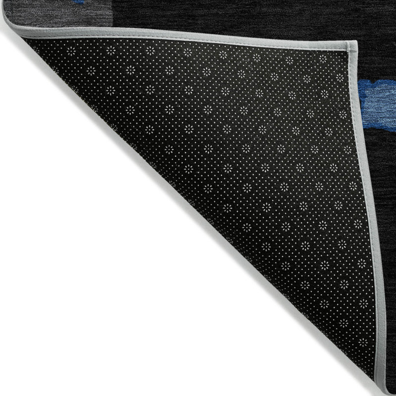 Black Abstract Washable Synthetic Rectangular Rug 20" x 30"