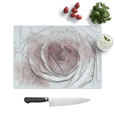 Tempered Glass Pretty Rose Flower Chopping Board