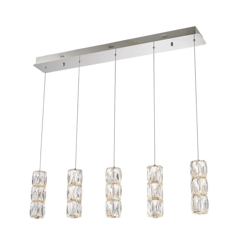 Luminaire suspendu cylindrique à DEL pour îlot de cuisine à 5 lumières Alfee, Chrome chrome